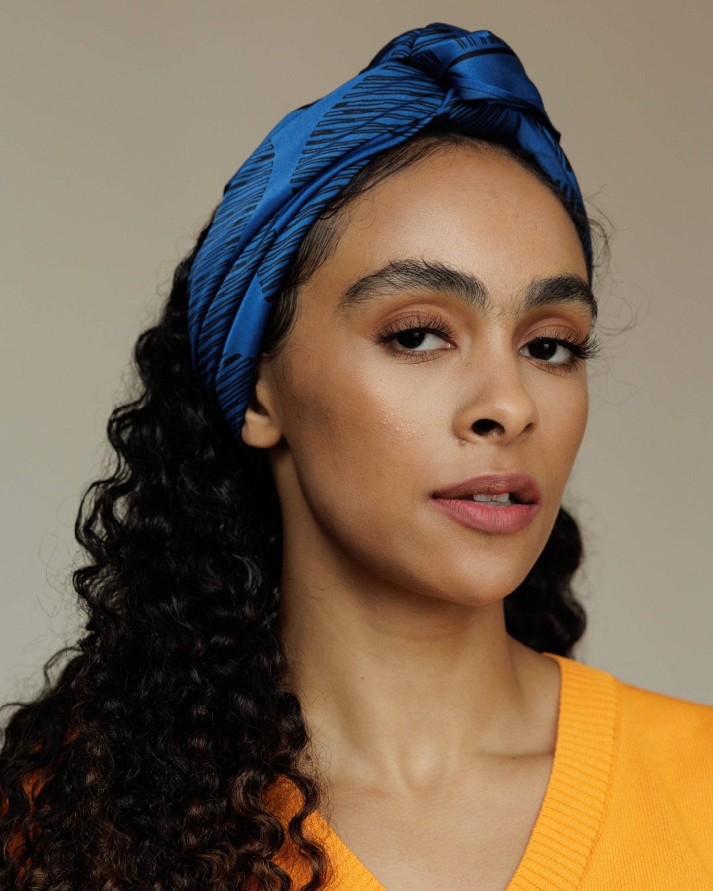 Satin Head Scarf in Aoki: Blue