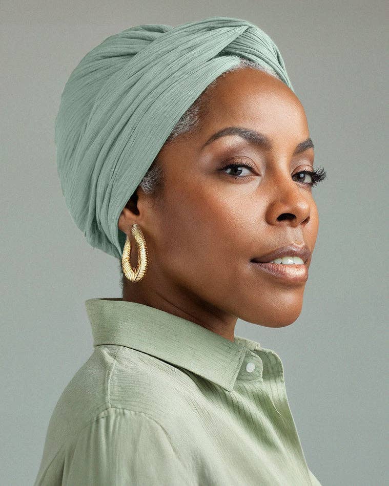 Premium Soft Lined Turban in Sage: Green