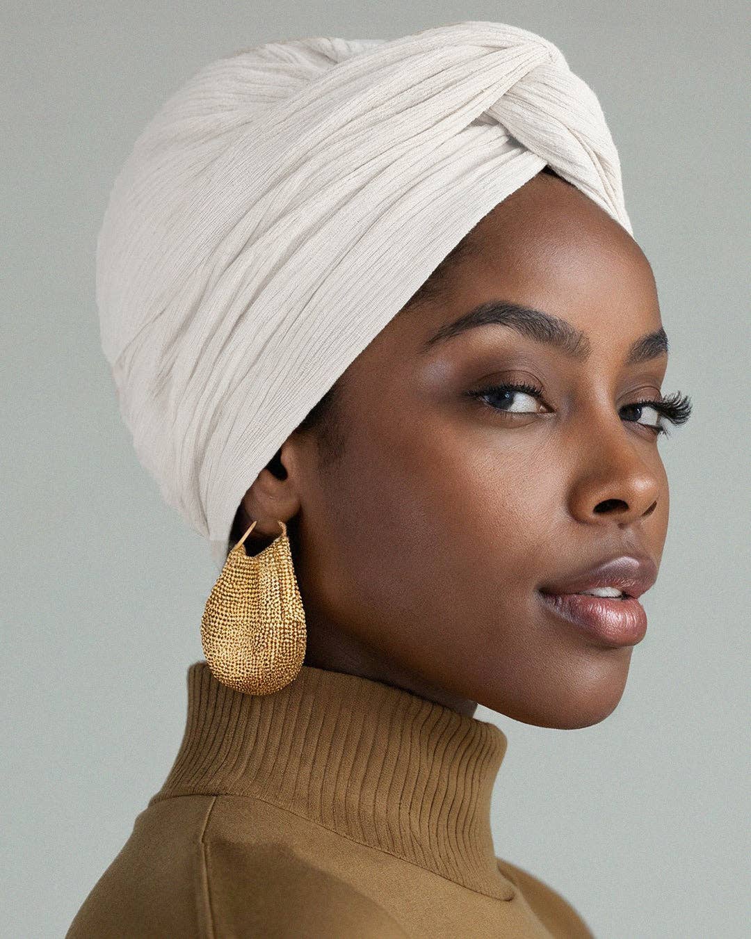 Premium Soft Lined Turban in Dove: White