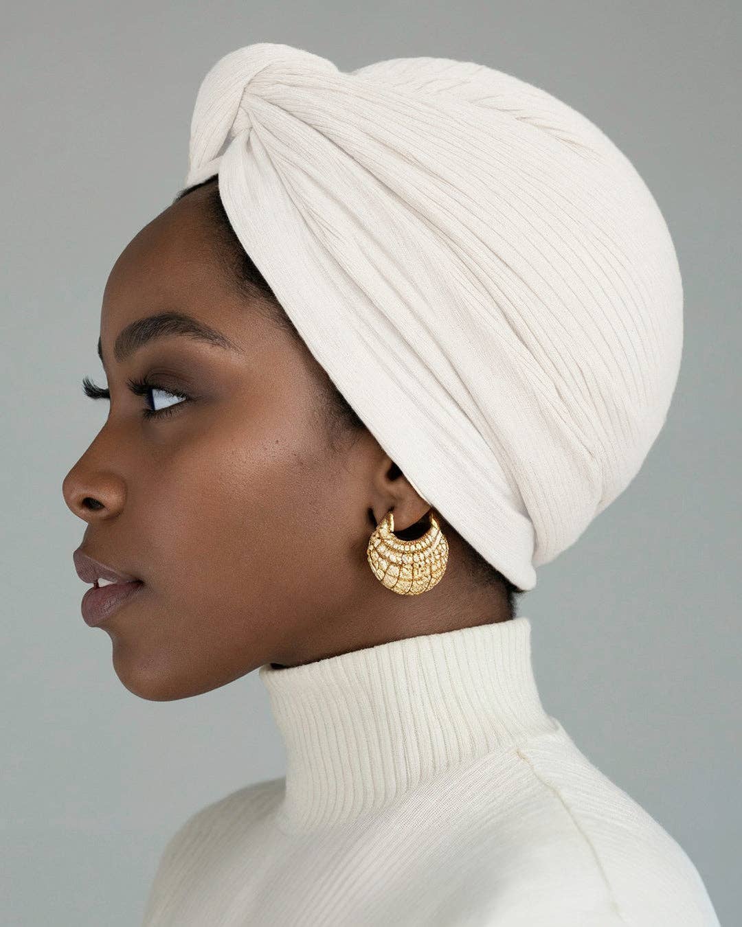 Premium Soft Lined Turban in Dove: White