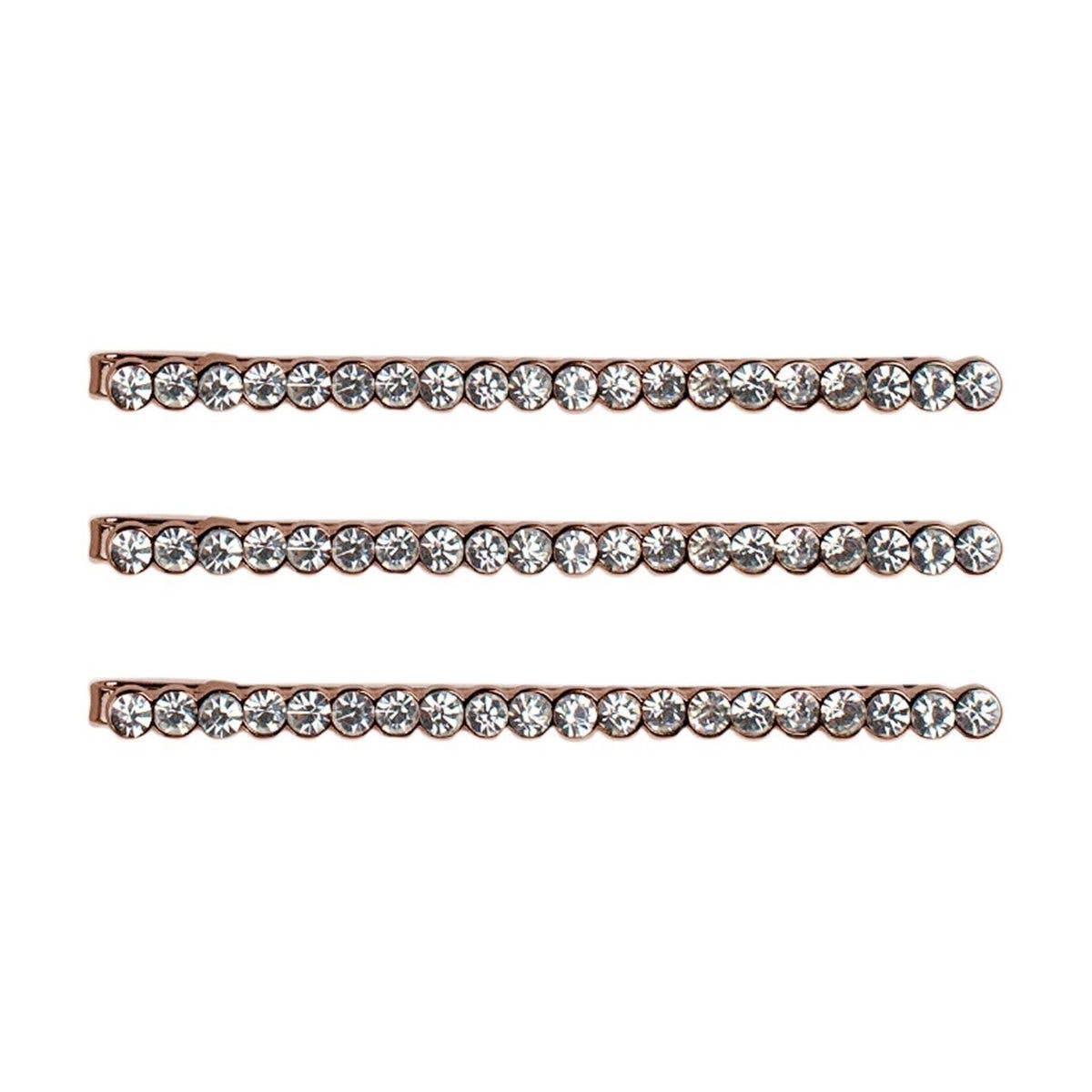 Rhinestone Bobby Pins 3 Pack - Rose Gold